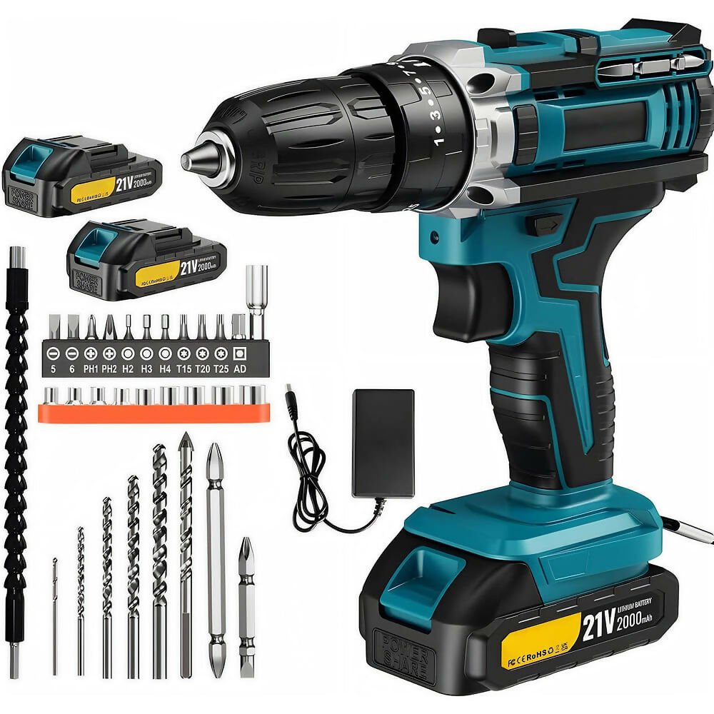 Accuboormachine Pro Set met 2 accu's, klopboorfunctie & 30-delige accessoireset