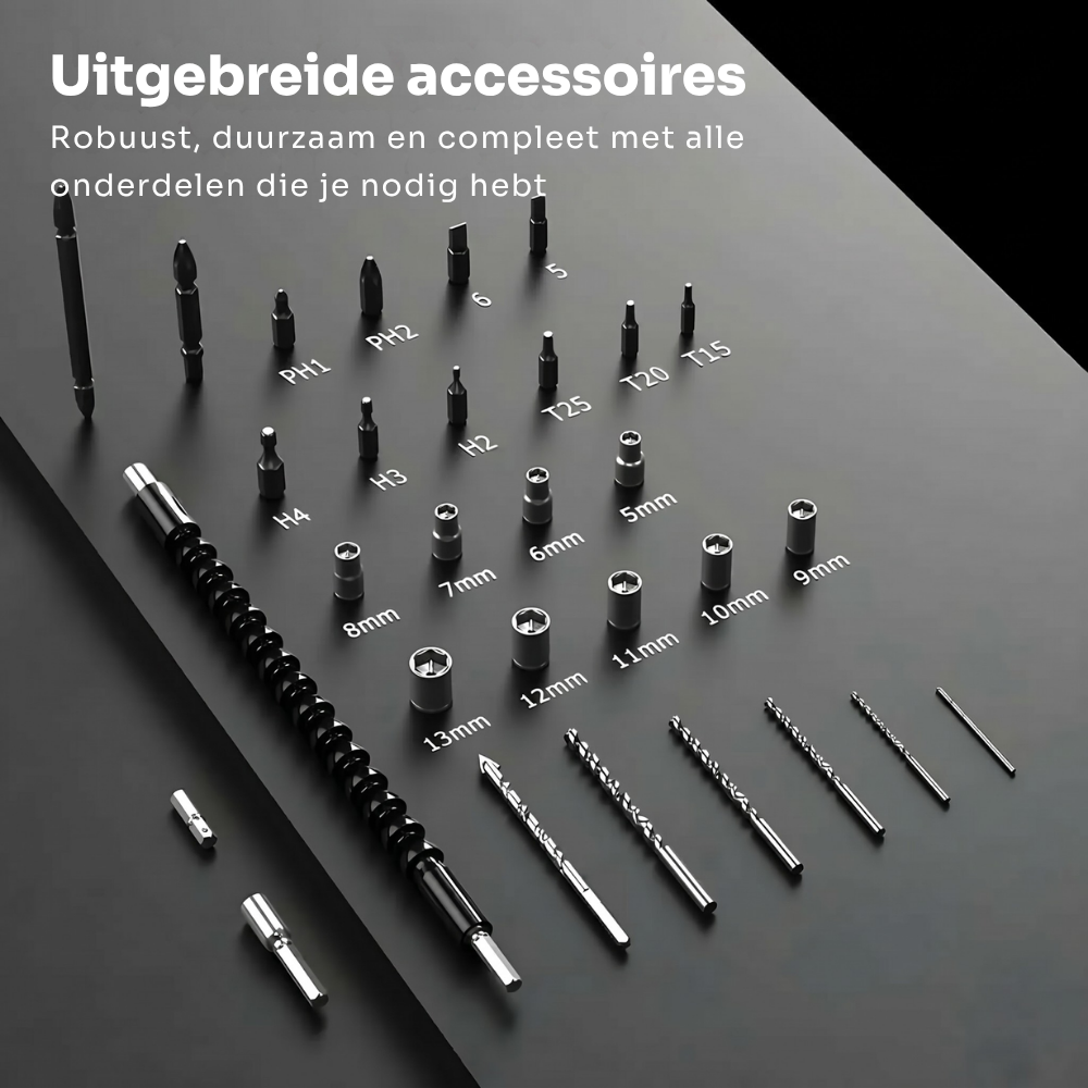 Accuboormachine Pro Set met 2 accu's, klopboorfunctie & 30-delige accessoireset