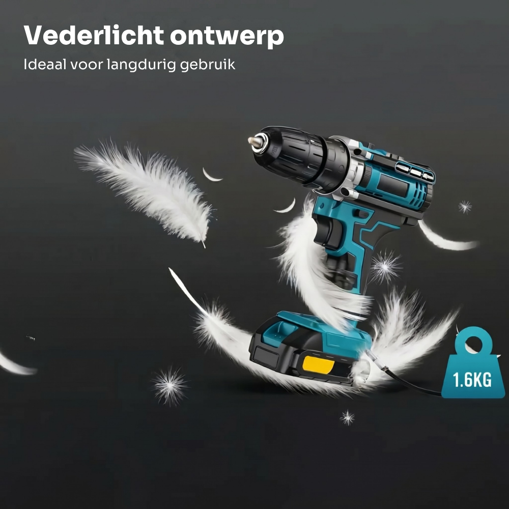 Accuboormachine Pro Set met 2 accu's, klopboorfunctie & 30-delige accessoireset