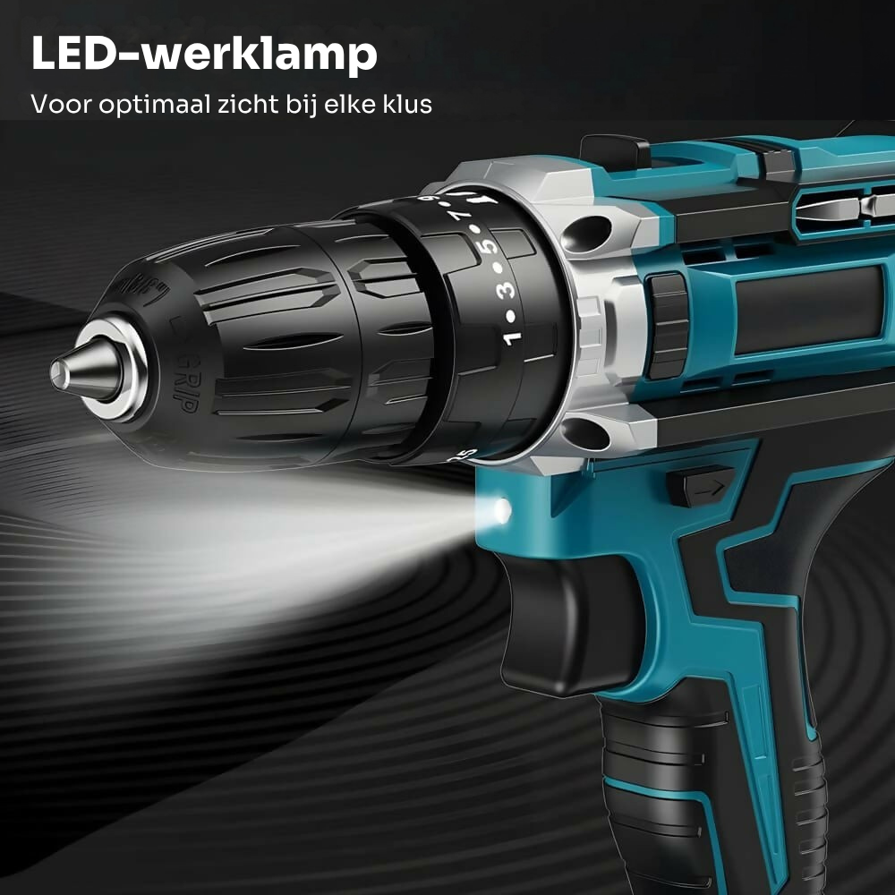 Accuboormachine Pro Set met 2 accu's, klopboorfunctie & 30-delige accessoireset