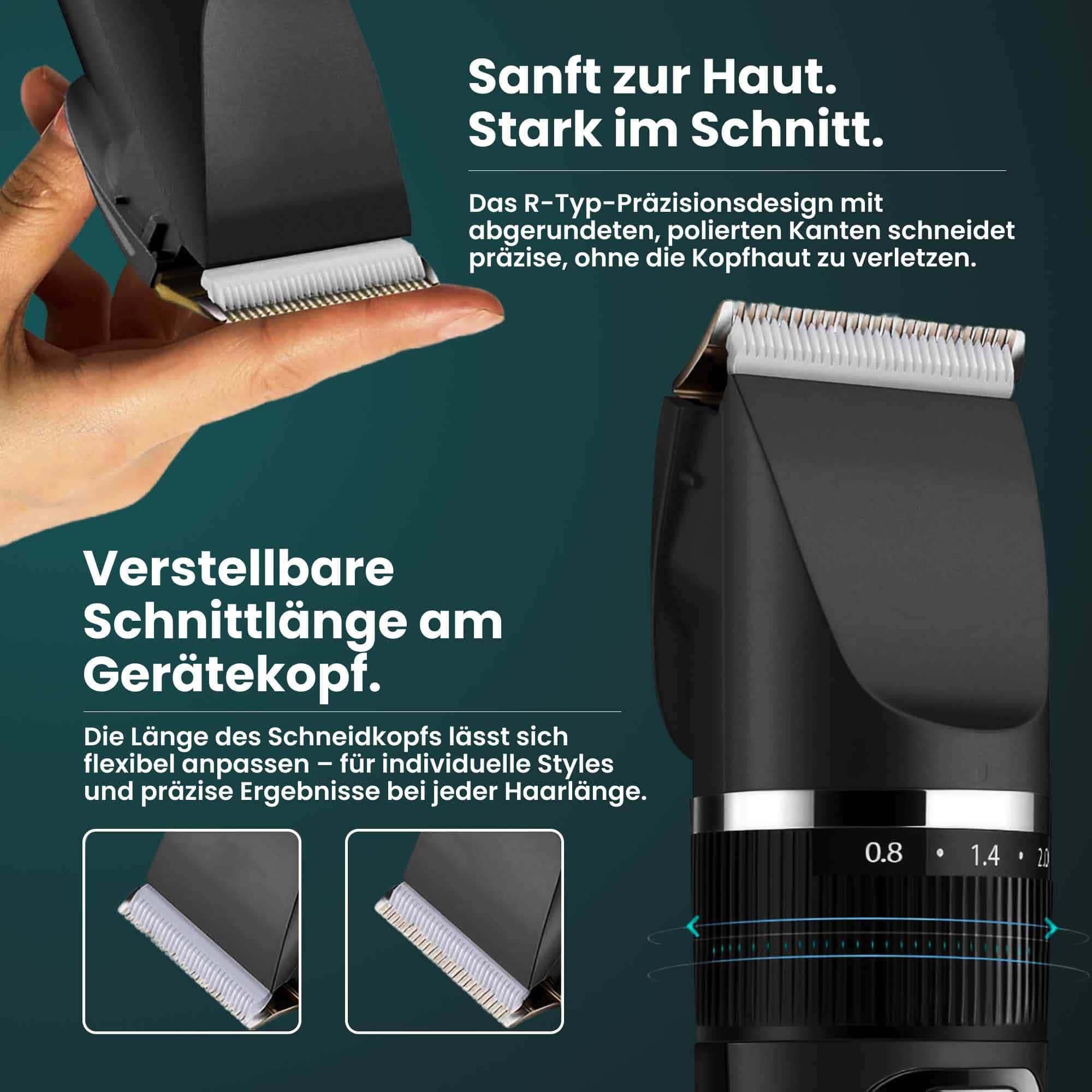 Elektrischer Haarschneider für Männer / Wiederaufladbar / Akku-Bartrasierer / 4 verschiedene Aufsätze / Selbstschärfende Titan-Klinge
