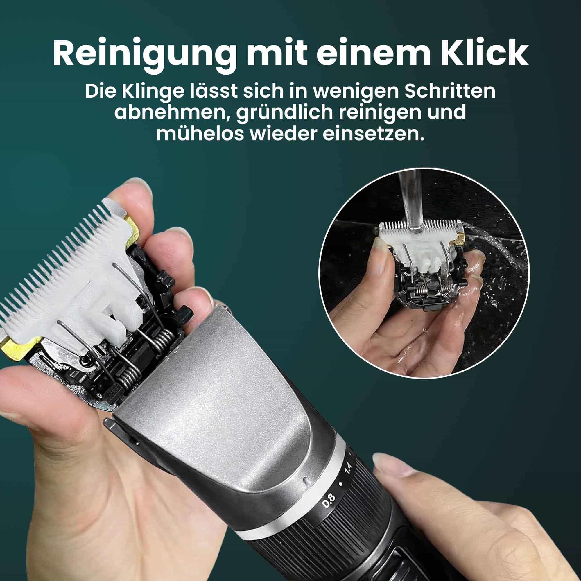 Elektrischer Haarschneider für Männer / Wiederaufladbar / Akku-Bartrasierer / 4 verschiedene Aufsätze / Selbstschärfende Titan-Klinge