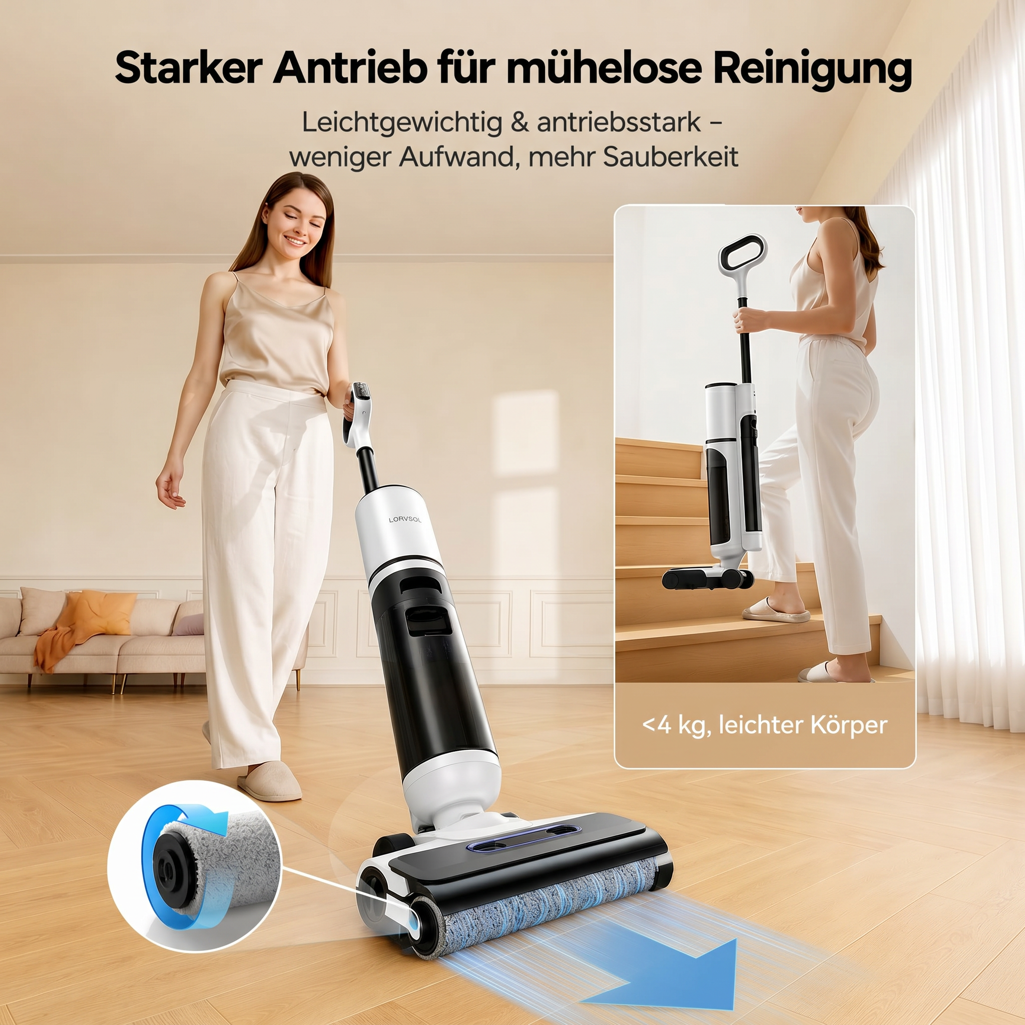 Nass-Trockensauger mit starker Saugkraft: 3 Reinigungsmodi, 48 Min Laufzeit & leiser Betrieb unter 65 dB