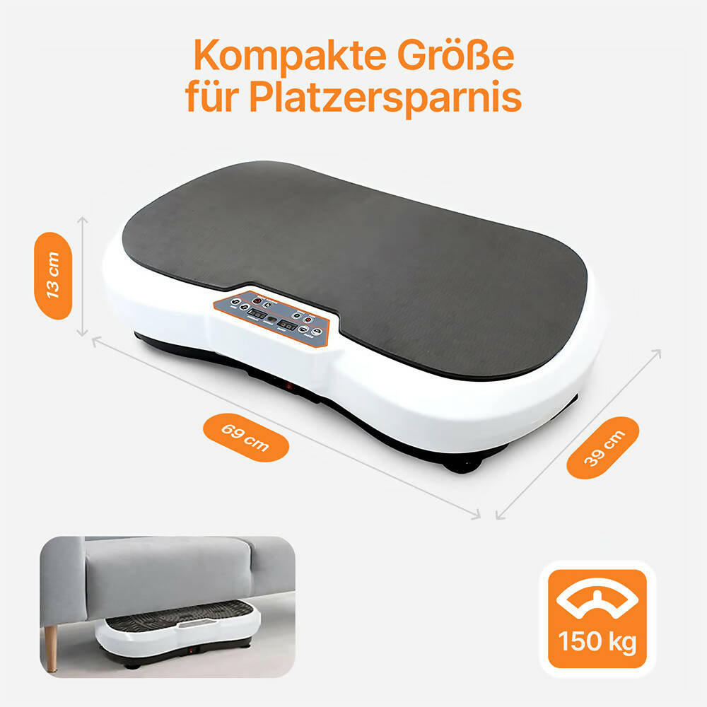 Vibrationsplatte mit 12 Programmen und 99 Intensitätsstufen für effizientes Training / Fitnessplatte inkl. Fernbedienung und 2 Widerstandsbändern / Fett verlieren und Fitnesstraining von Zuhause mit Vibrationsgerät