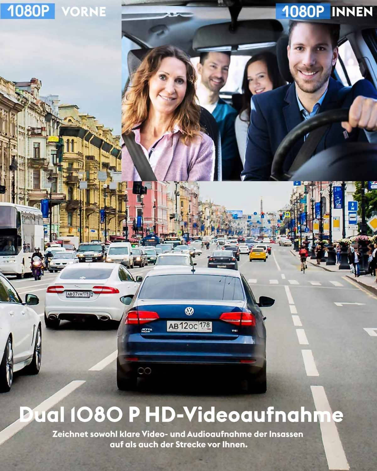 Dashcam, Autokamera mit 1080P / 32GB SD-Karte / 310° Weitwinkelansicht / mit Parküberwachung, Bewegungserkennung / Infrarot Nachtsicht